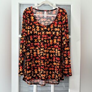 NWT Lularoe Women’s 2XL  Lynnae Black Orange  Geometric Print Long Sleeve Top